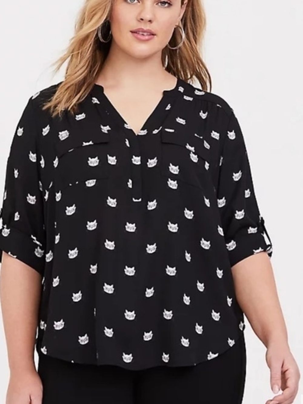 Torrid Black Cat In Glasses -Print V-Neck Harper Size 2 Plus